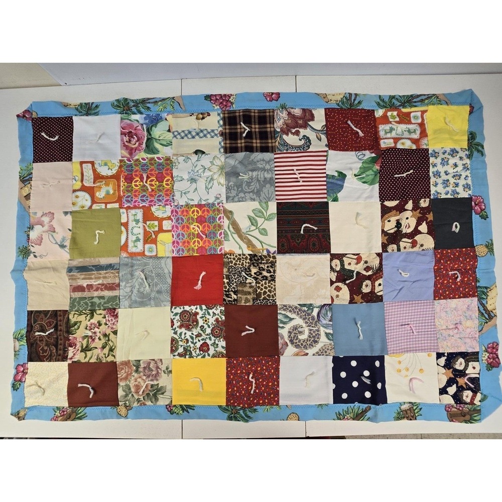 Handmade Patchwork Quilt Throw Blanket Double Sided Tropical Peace 32x48
